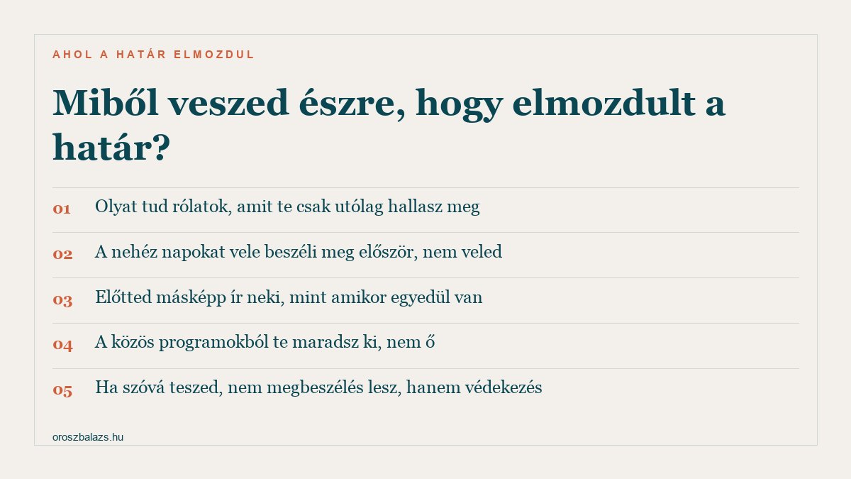 Öt jel arról, hogy elmozdult a határ egy túl közeli barátságnál: utólag hallasz meg dolgokat, a nehéz napokat vele beszéli meg először, előtted másképp ír neki, a közös programokból te maradsz ki, és rákérdezésre védekezés jön