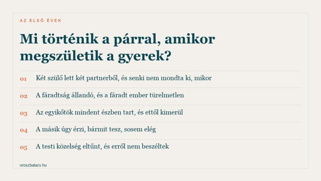 Öt pont arról, mi történik a párral a gyerek születése után: két szülő lett két partnerből, állandó fáradtság, egyenlőtlen mentális teher, a sosem elég érzés, és az eltűnt testi közelség