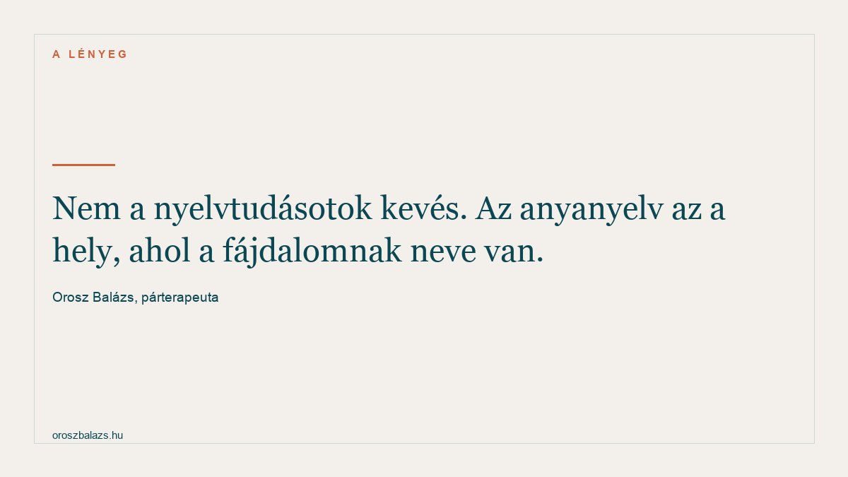 Idézet nagy szedésben: Nem a nyelvtudásotok kevés. Az anyanyelv az a hely, ahol a fájdalomnak neve van.